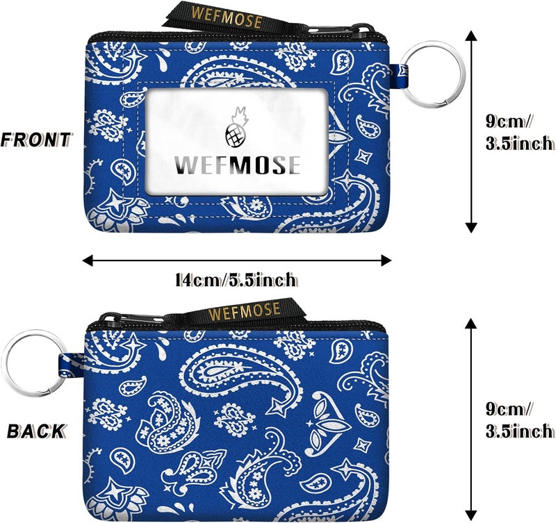 WEFMOSE Small Wallet Keychain with Clear ID Window Zipper Cute ID Case Coin Purse for Women Water Resistant Coin Pouch-Paisley Floral-Blue Keychain Wallet - Image 3